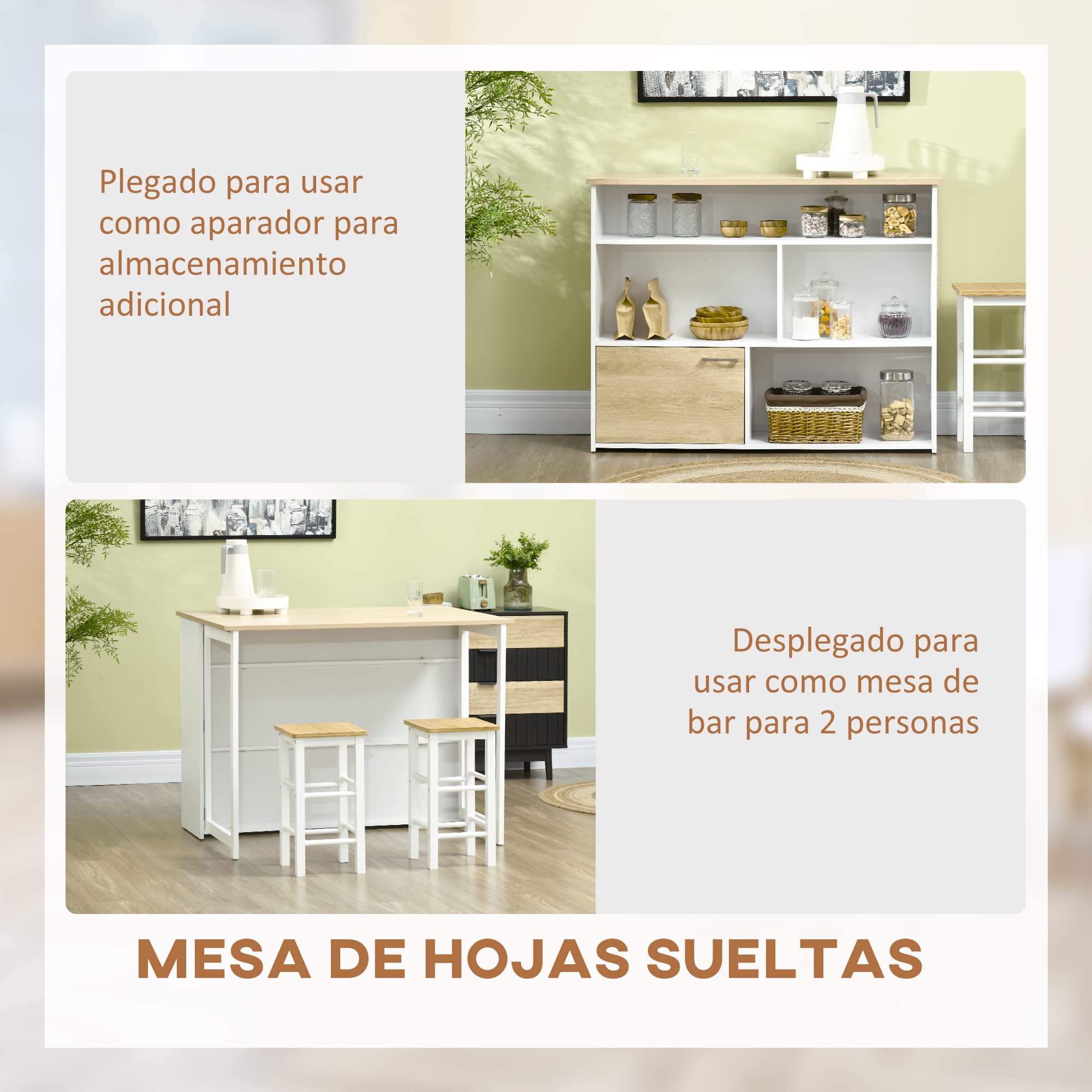 HOMCOM Mesa de Bar Extensible con ala Plegable 116x79,5x91 cm Blanco