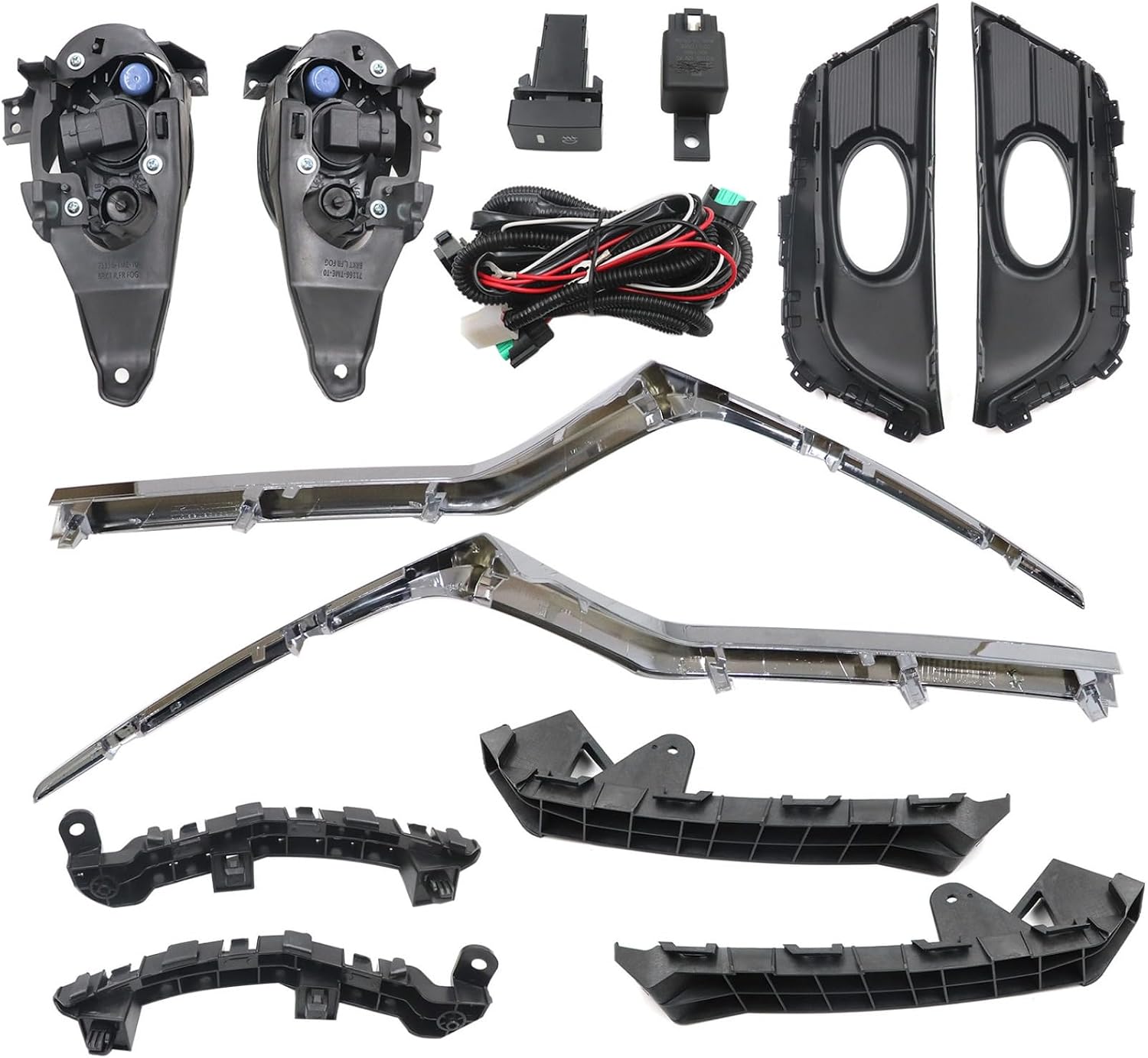 FZJDSD Black & Chrome Front Fog Light Bracket Headlight Trim Grille Set Compatible with Honda CRV 2017-2019