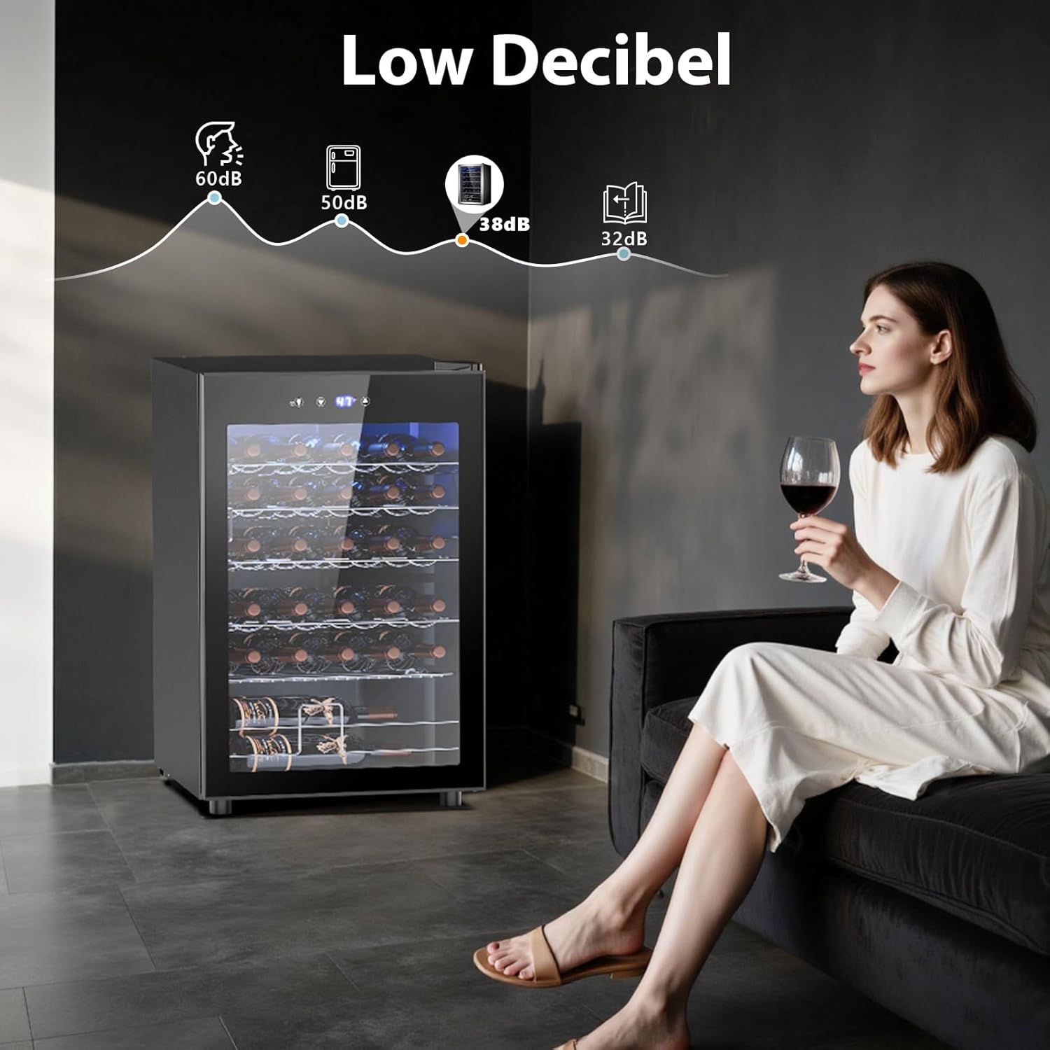 Wine Cooler Refrigerator 4.4Cu.ft, 37 Bottle Freestanding Cabinet Wine Cellars, Wine Fridge with Glass Door for Home Use, Protecting Your Reds and Whites Black 4.4 Cuft image 6 of 7 B0FKLVQZ8Q