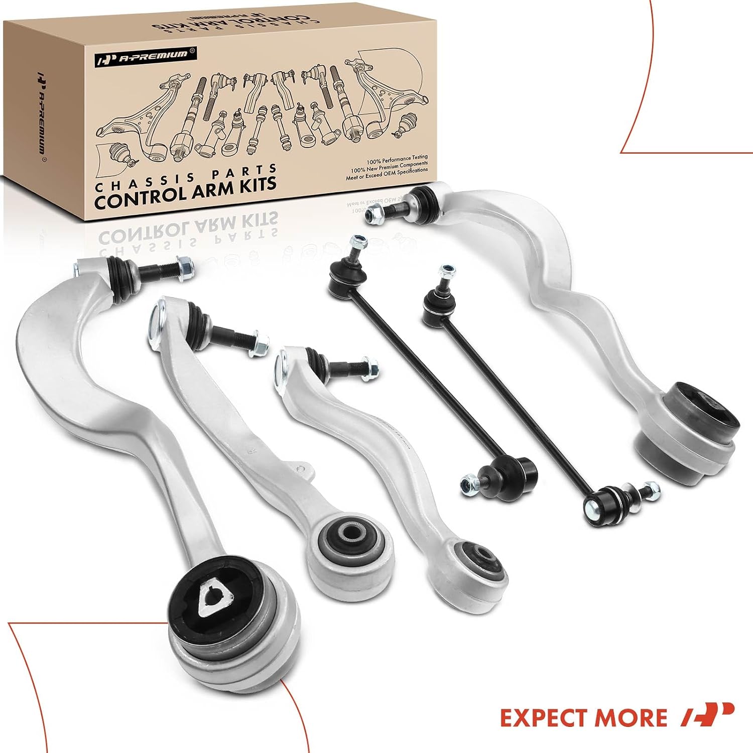 A-Premium 6Pcs Front Suspension Kit, Lower Forward & Rearward Control Arm Sway Bar Link, Compatible with BMW E60 Series - 525i 2004-2006, 530i 2004-2006, 545i 2004-2005, 550i 2006