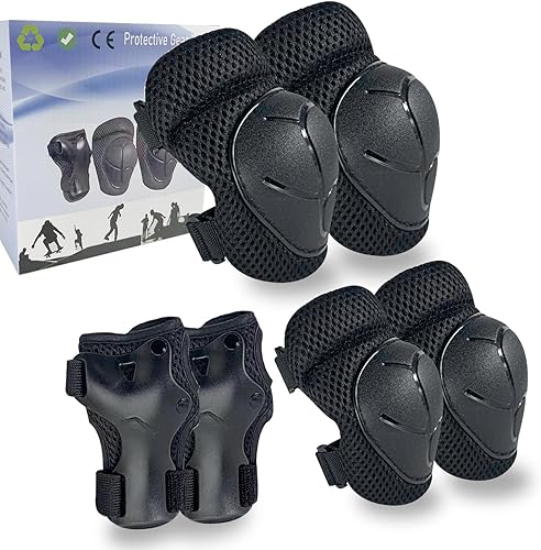 GEQID - Rodilleras para niños, equipo de protección de 4 a 12 años, rodilleras y coderas con protectores de muñeca para patinaje, ciclismo,