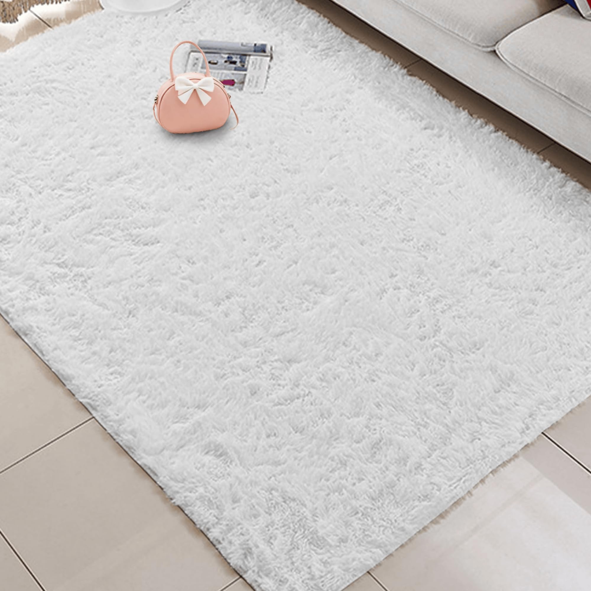 Tapis de salon moelleux ultra doux grand format blanc shaggy pour chambre
