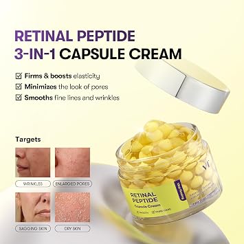 VT COSMETICS Retinal Peptide Capsule Cream, 3-in-1 Firming Moisturizer with Retinal (Vitamin A), 9 Peptides & Niacinamide | Wrinkle, Pore & Hydration Care | Korean Skin Care