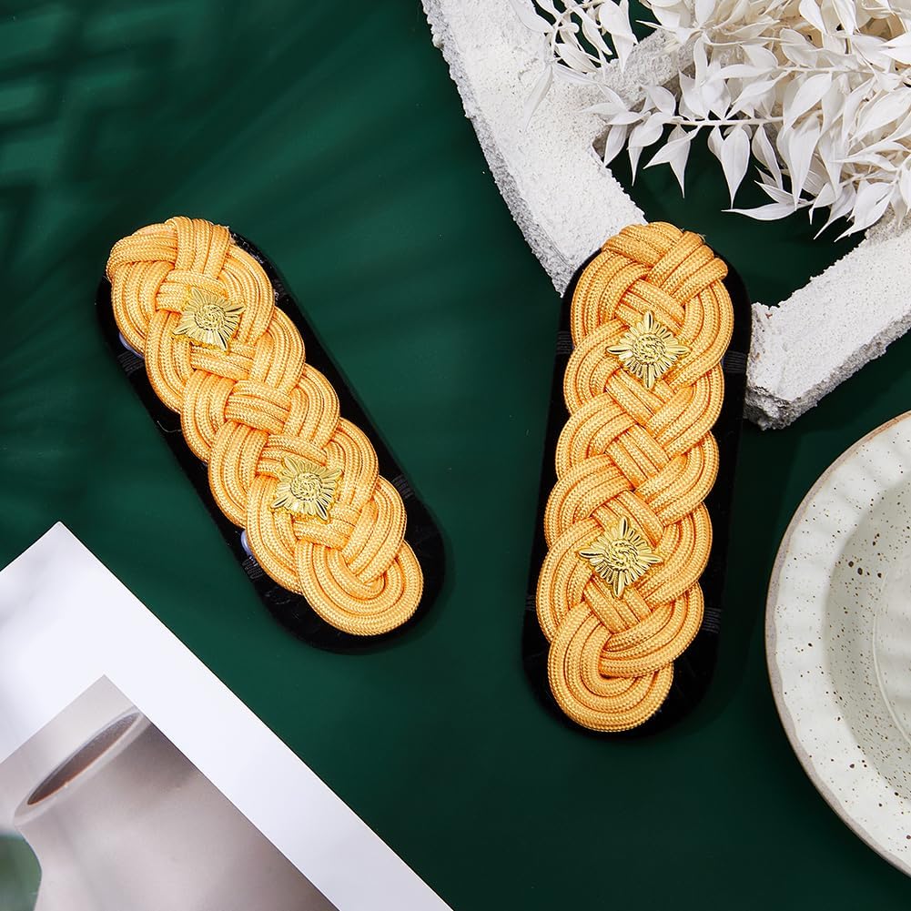 SUPERFINDINGS 1 Pair Epaulettes Shoulder Braid Shoulder Boards 14.3x5.2cm Gold Cord Epaulettes Polyester Epaulet Boards for Military Uniform Costume Cosplay Clothes Accessories