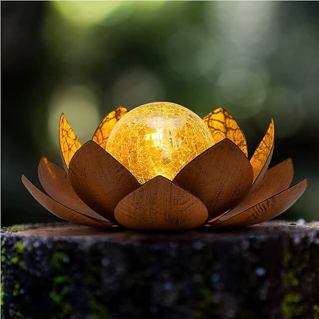 Huaxu Solar Light Outdoor Waterproof Garden Light Metal Glass Decorative LED Lotus Flower Table Lamp