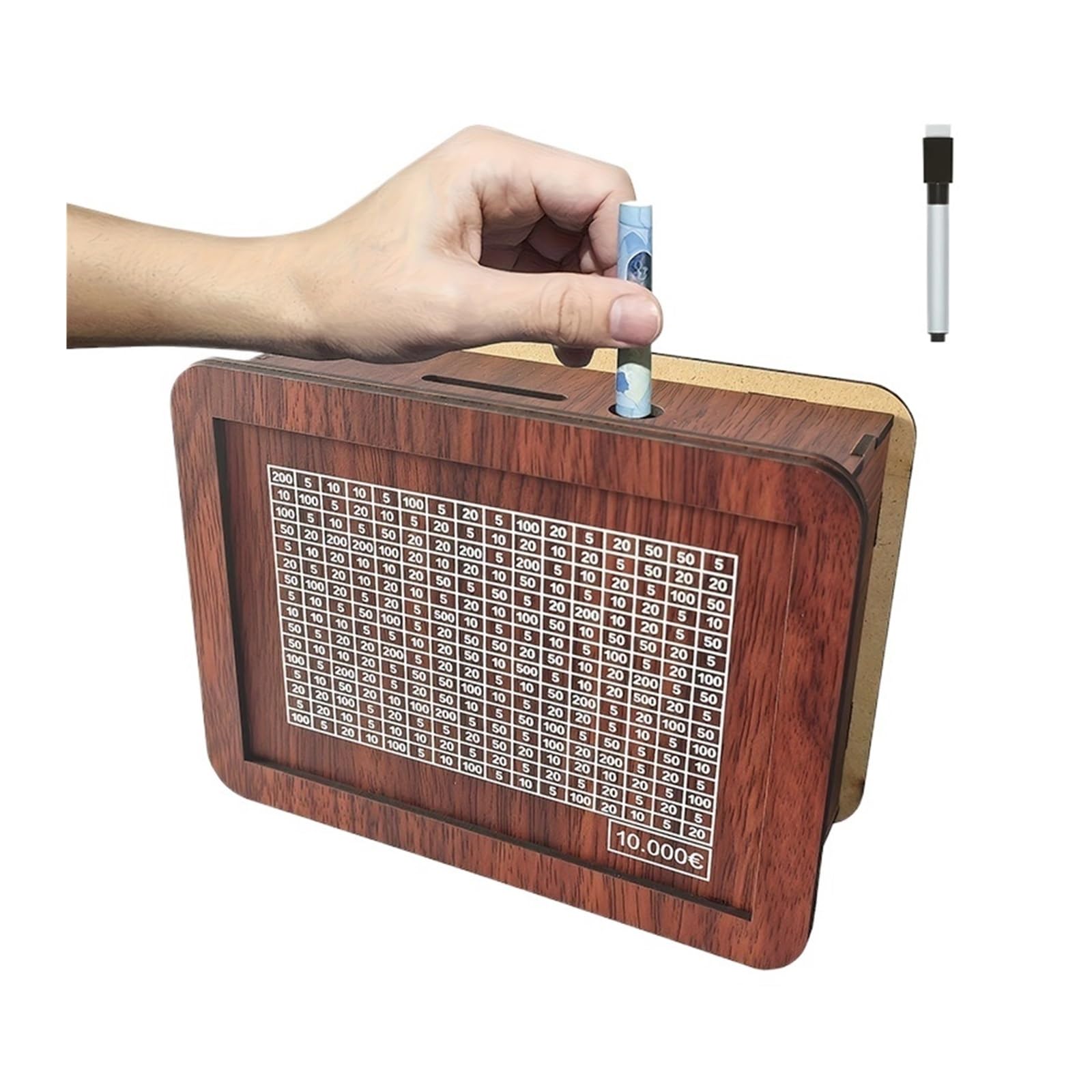 ZythrXLate Wooden Coin Collection Box 1000/3000/5000/10000 Box Wooden Digital Textured Piggy Bank Reusable Money Vault Savings Challenge Cash Storage Case for Coin Collectors(Brown (10000 EUR))