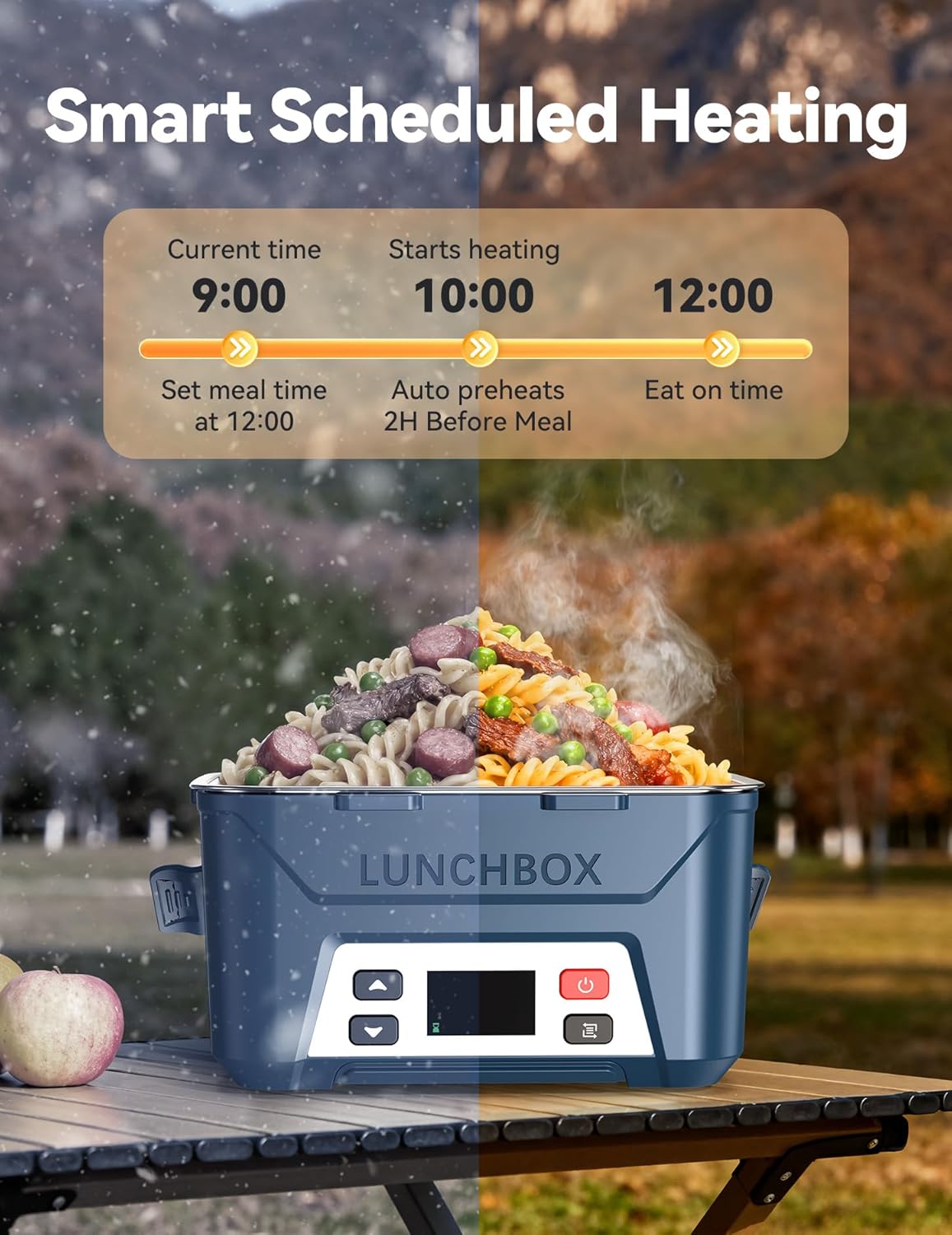 EAST OAK Heated Lunch Box for Men, Electric Lunch Box for Adults, 5.5 Cups Cordless Portable Food Warmer, Rechargeable Self Heating Food Heater with Memory Function, Automatic Keep Warm(Navy Blue)