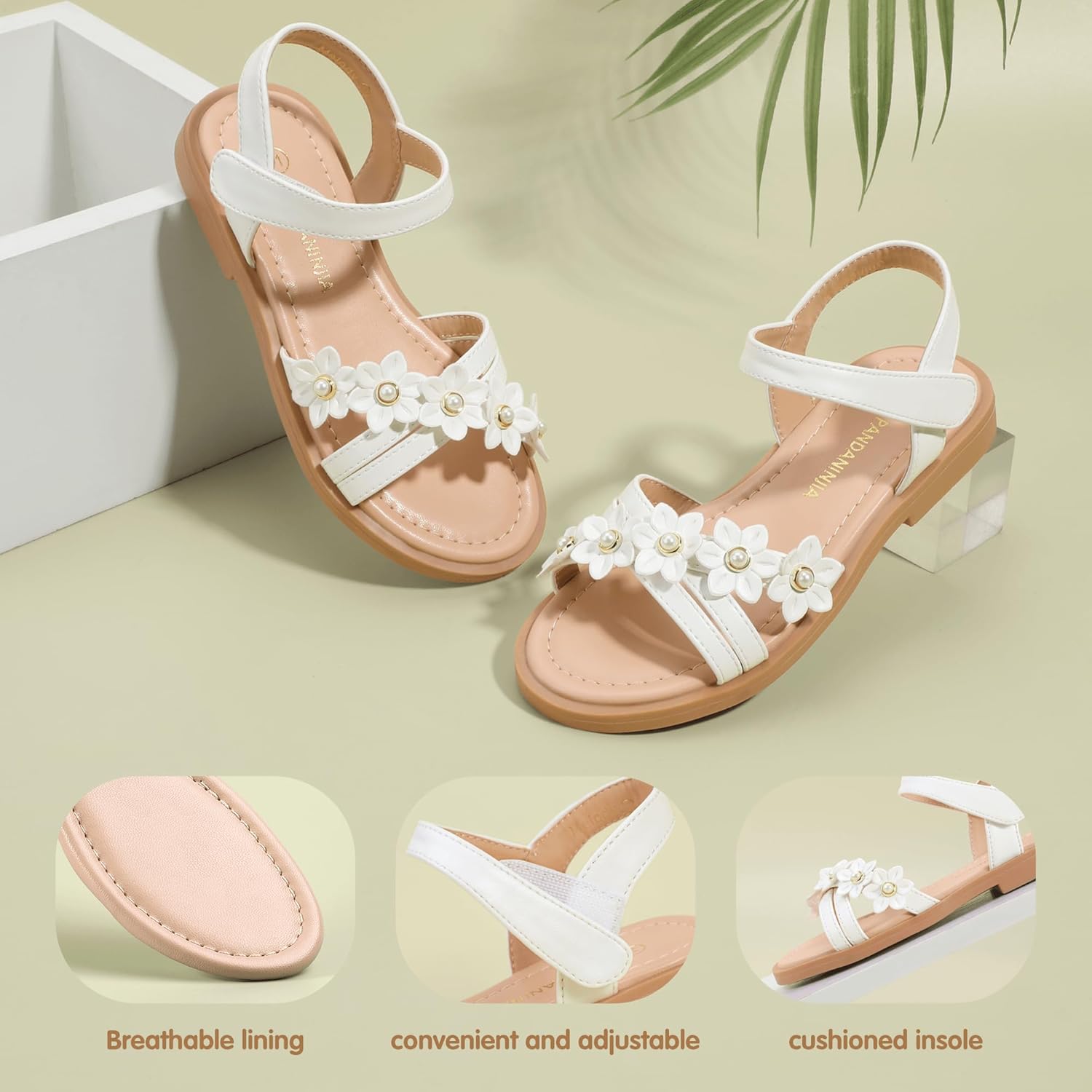 PANDANINJIA Girls Sandals Toddler Little Big Kids Kid Cute Open Toe Flats Dress Sandals Mona Summer Shoes - Image 4