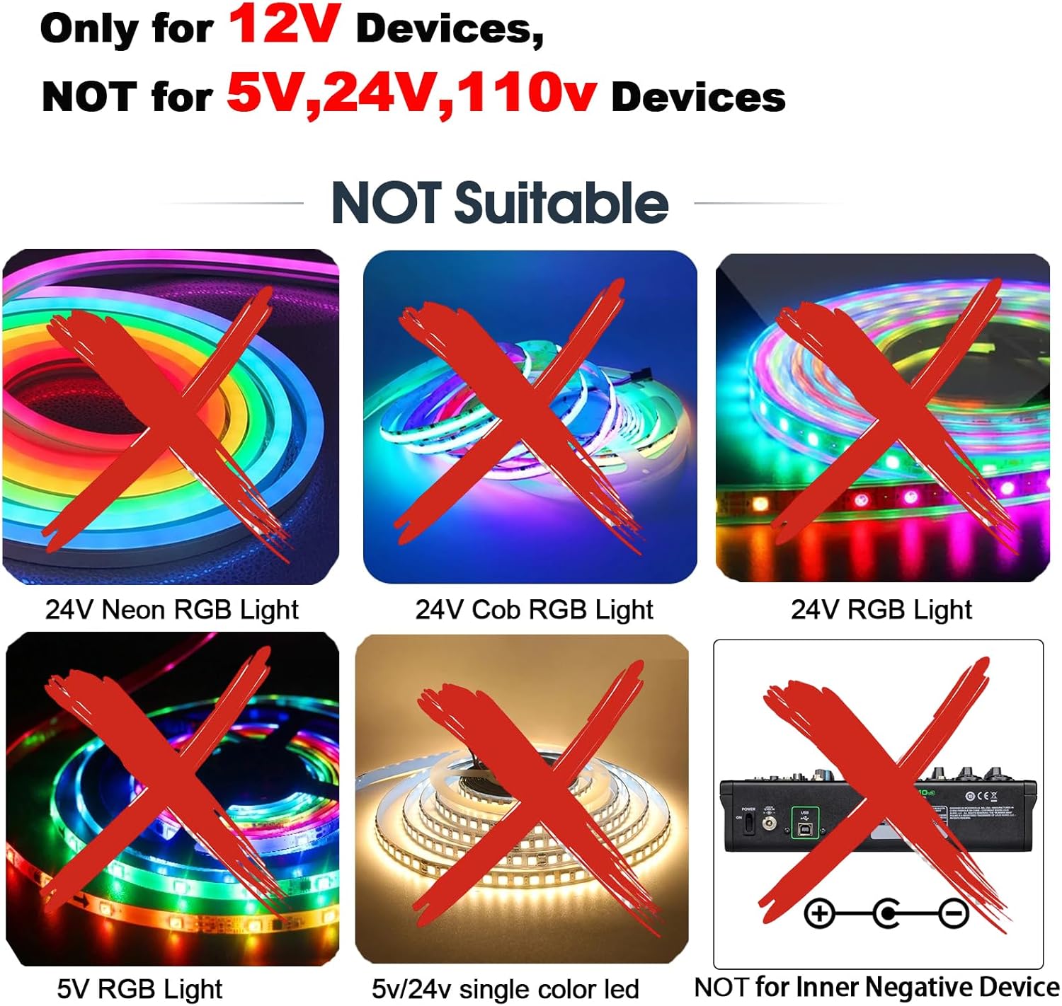 DC 12V Power Supply Adapter with Inline on Off Switch for Small Led Light Strips,Led Rigid Bars,Led Tape Lights, Under Cabinet Lighting, Output 1000mA, 12 Watt Max