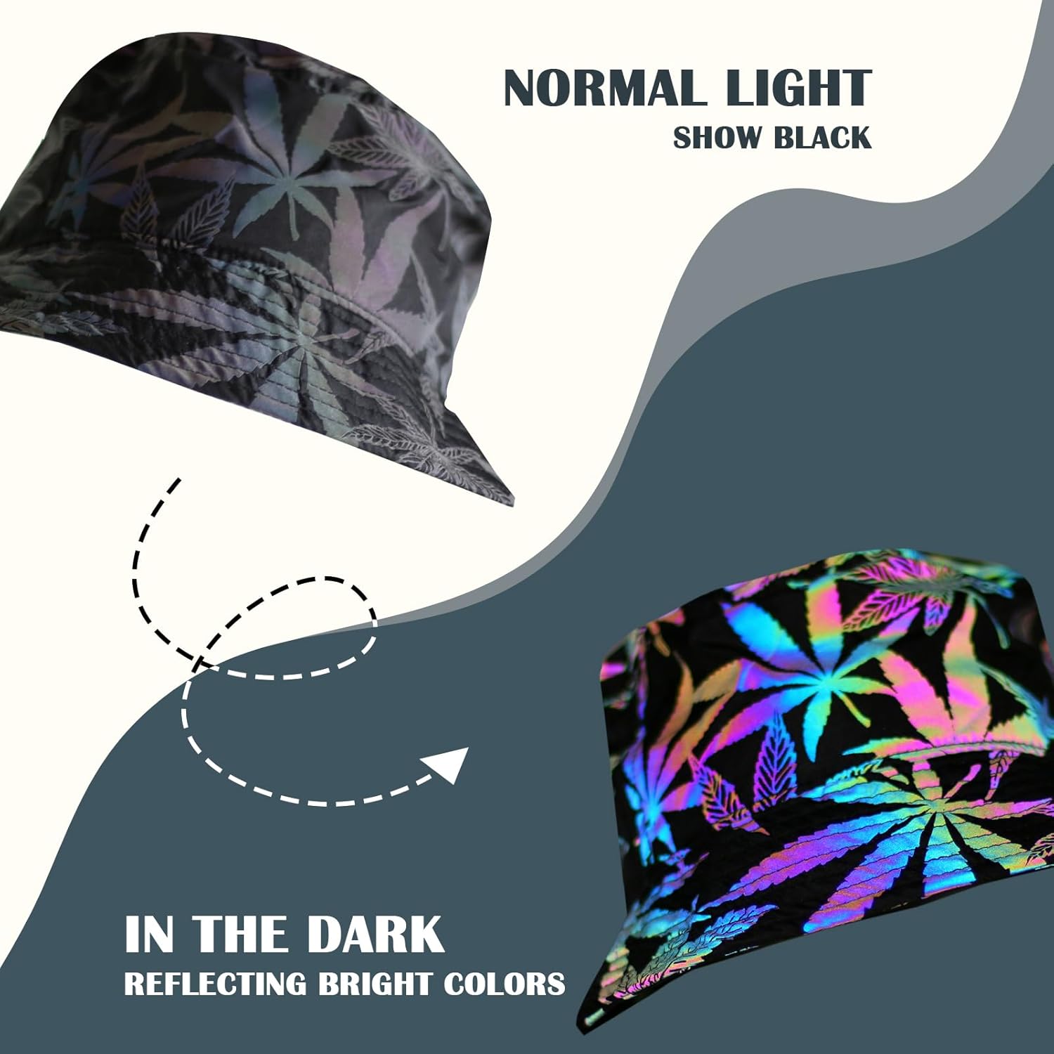 Reflective Bucket Hat for Men Women Rave Bucket Hats Night Fluorescent Fisherman Cap Unisex Casual Luminous Halloween - Image 2