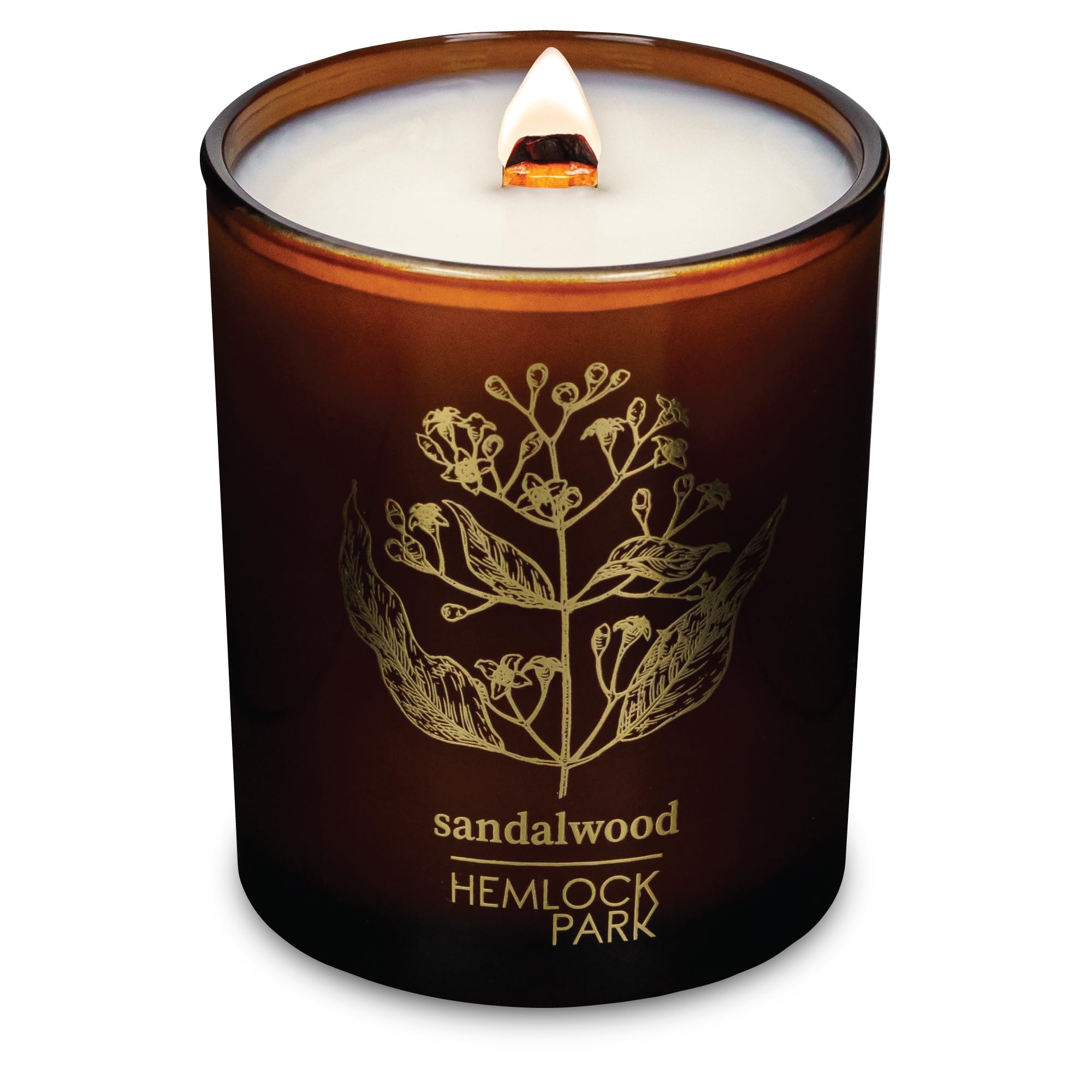 Hemlock Park Wood Wick Candle Handcrafted with Natural Coconut Wax and Essential Oils (Amber & Gold 7.2 oz, Sandalwood)