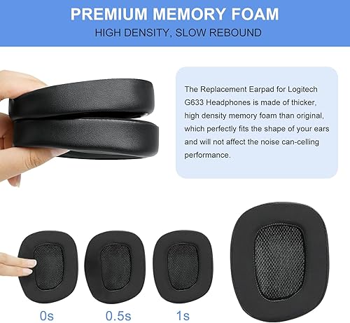 Miniatura 4 de Almohadillas de repuesto para Logitech G533 G633 G935, GVOEARS Almohadillas de gel refrescante para Logitech G231 G433 G533 G633 G635 G933 G935 G935