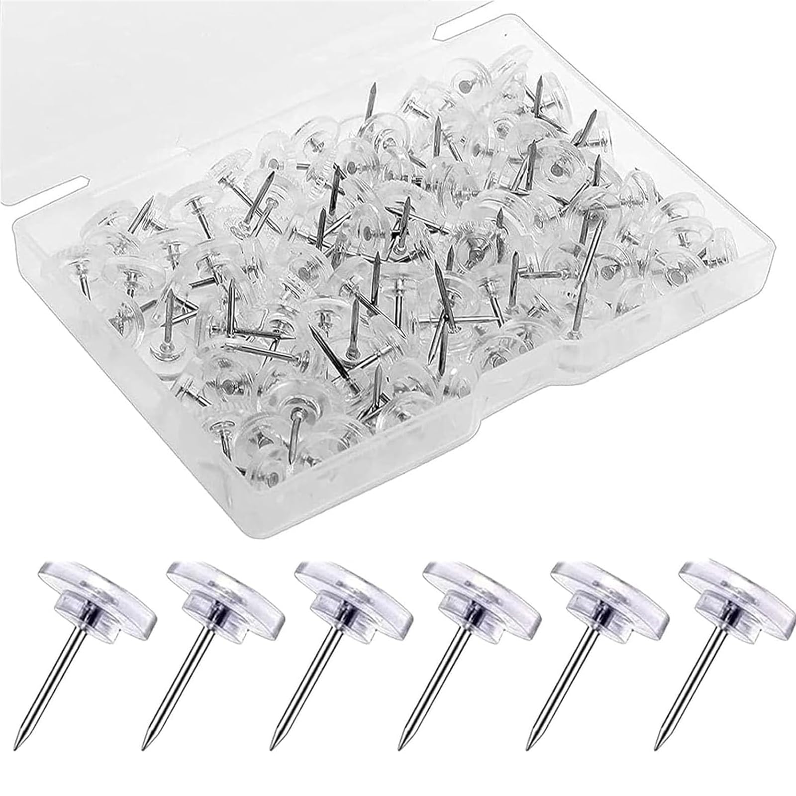 Noneoyno No 200Pcs Clear Push Pins, Drawing Pins With Storage Box, Tice And Bulletin Boards, Map Pins Posters For Wall Hangings, Cork Board