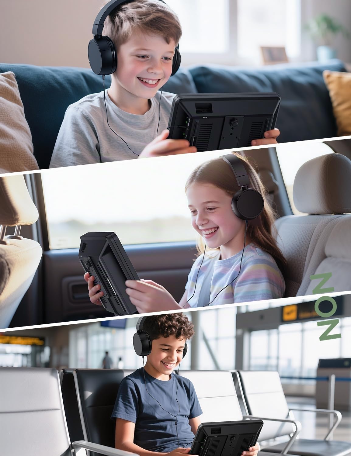 Lecteur DVD portable pour voiture 10,5" GOnavidio avec entrée HDMI, batterie rechargeable intégrée, lecteur DVD de voiture compatible avec carte USB/TF