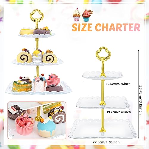 Miniatura 2 de 6 juegos de 3 niveles de plástico para cupcakes, soporte de plástico blanco para servir cupcakes, mesa de postre, mini pastel, frutas, aperitivos,