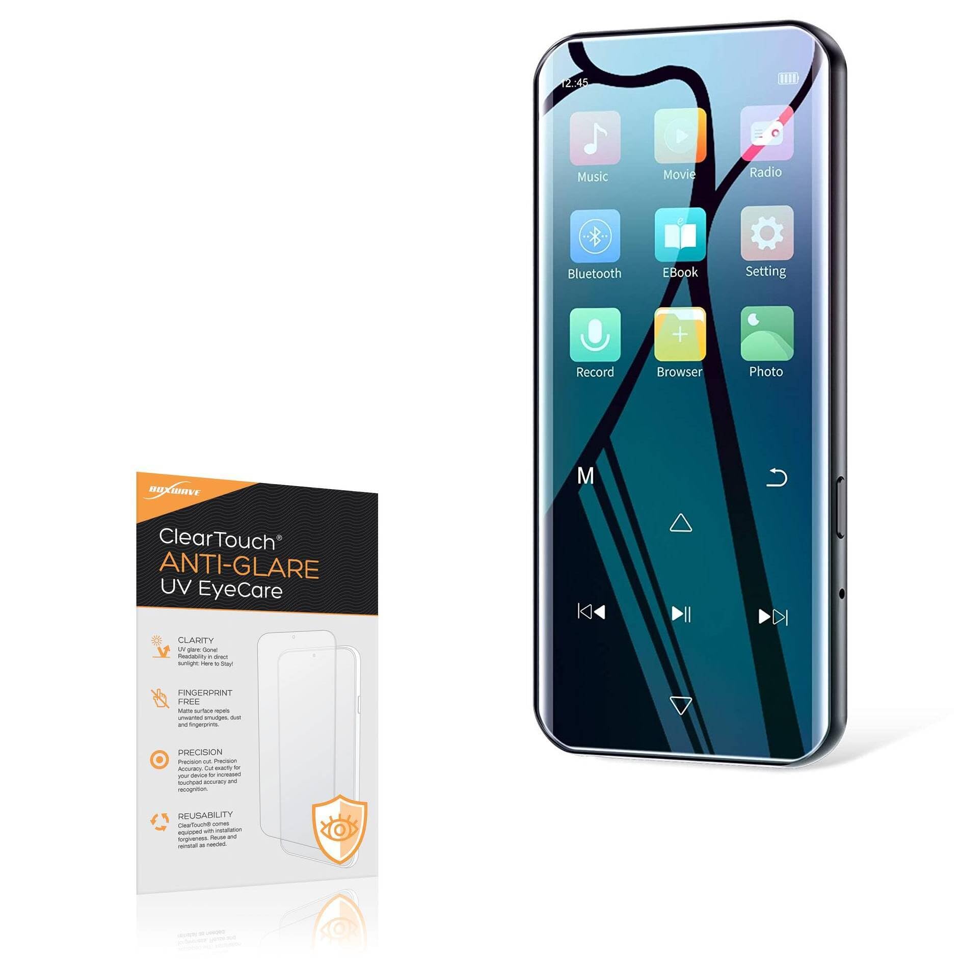 BoxWave Screen Protector Compatible with RUIZU D19 Bluetooth MP3 Player - ClearTouch Anti-Glare Anti-UV EyeCare (2-Pack), Filters Out Harmful Blue Light Reduce Fatigue