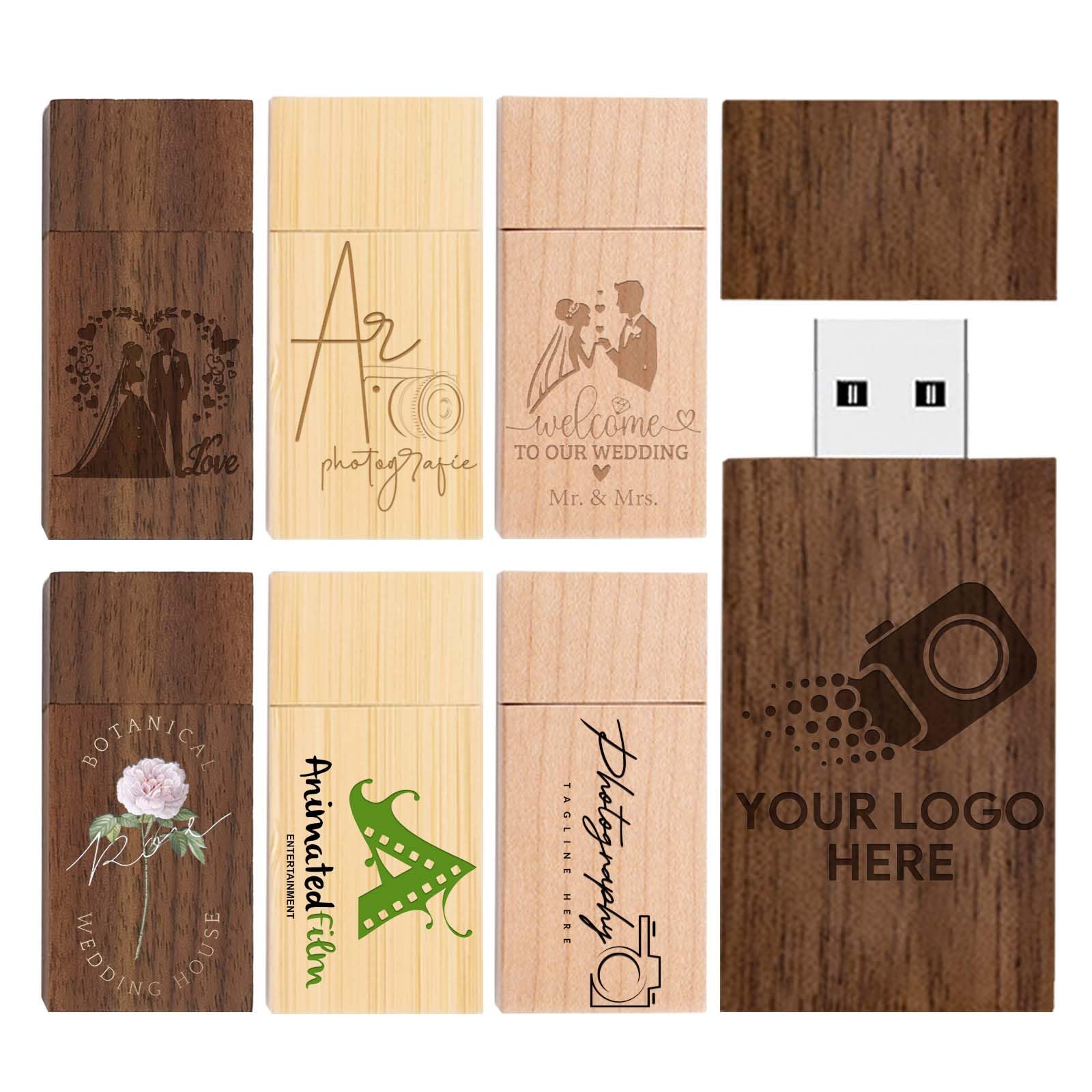 Drewniany niestandardowy pendrive USB, 32 GB, 5–500 sztuk, dodane logo lub tekstowe pendrive'y 32 GB, spersonalizowana pamięć JBOS luzem, na prezent ślubny, przedmioty na wydarzenia (orzech, klon