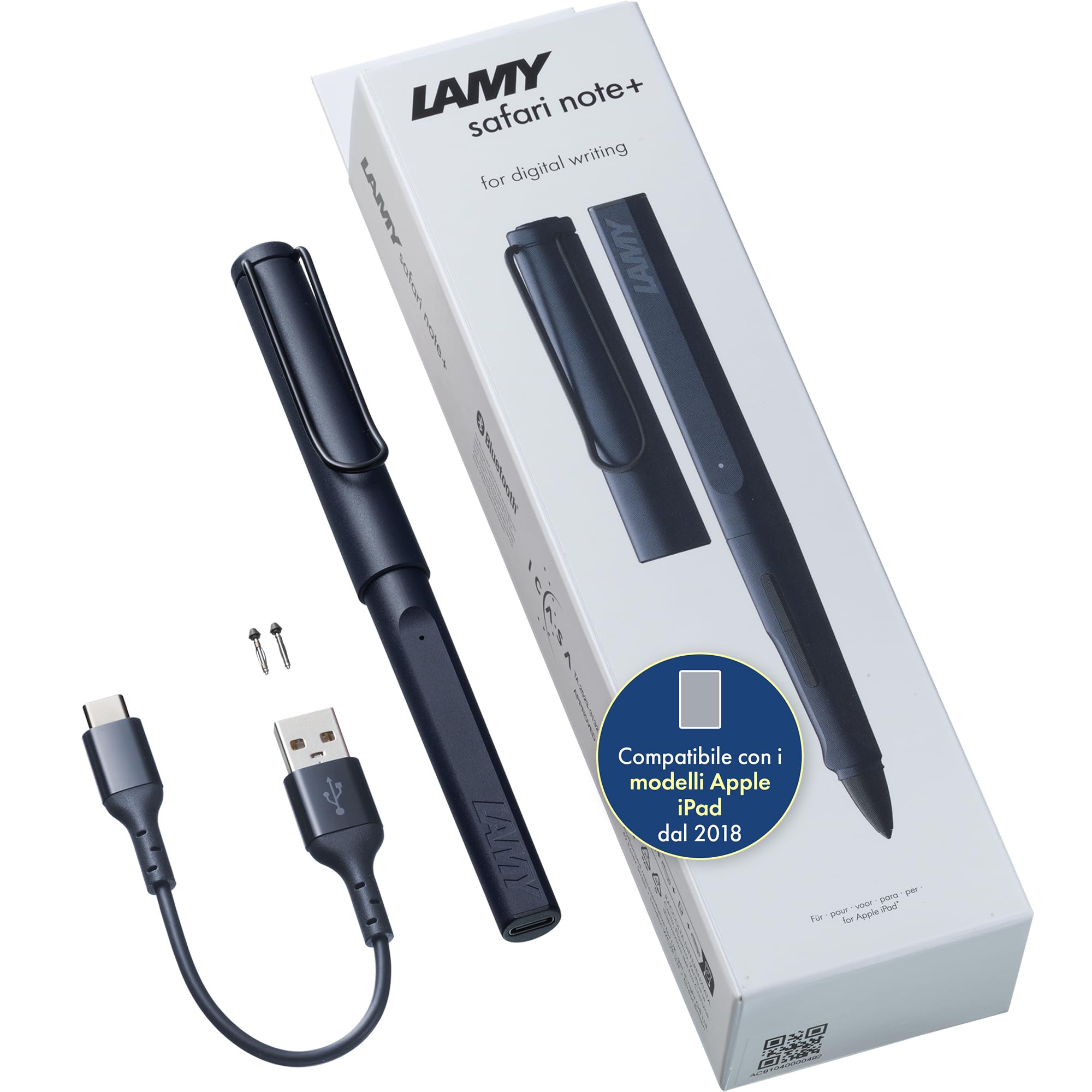 LAMY safari note+ steel black penna iPad - rifiuto del palmo, sensibilità all'inclinazione & impugnatura ergonomica - compatibile con modelli di iPad - durata della batteria ricaricabile fino a 10 ore