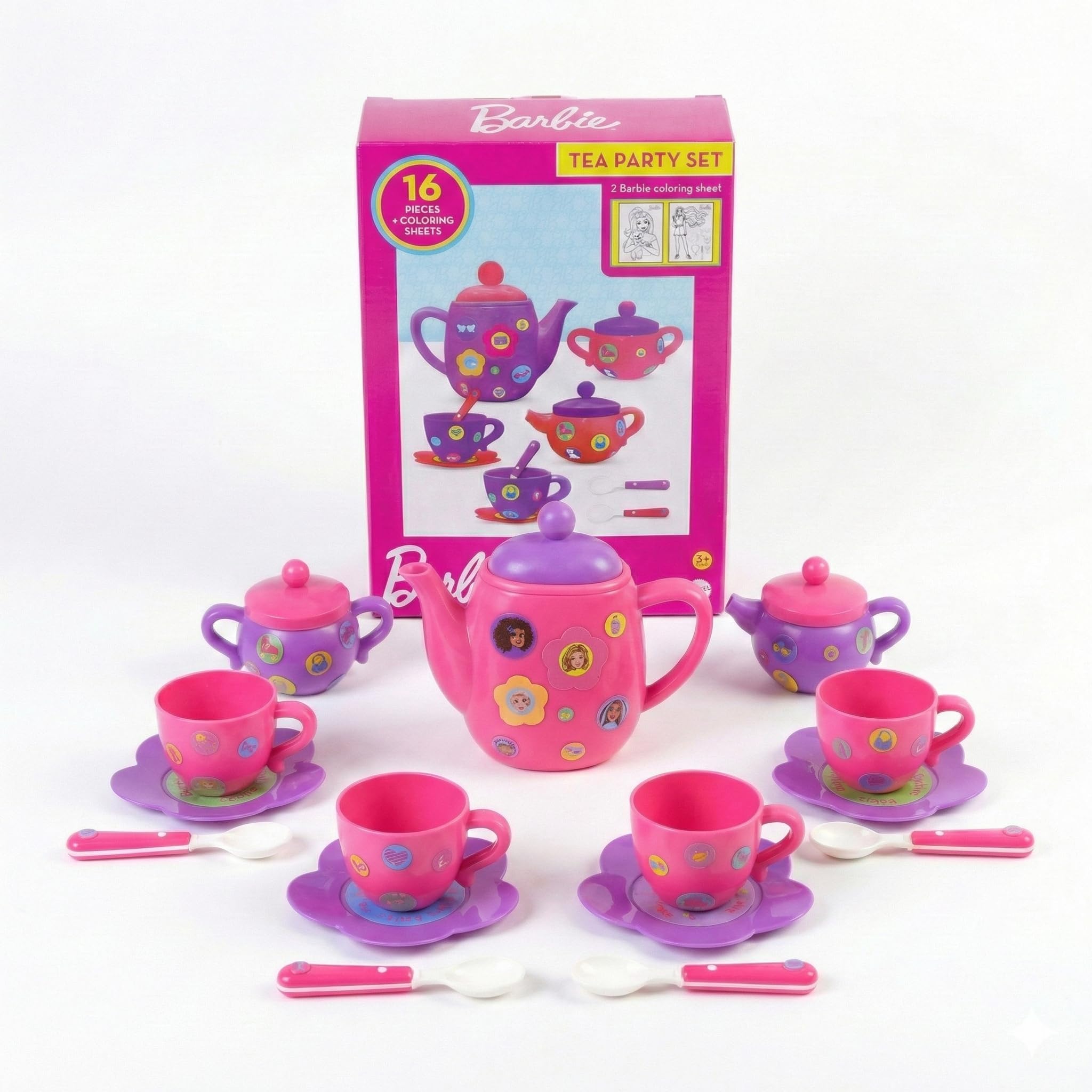 GENIE'S Toy Bus Barbie Tea Party Set for Kids | Tea Party Set Including Cups, Saucers,Tea Pot,Sugar Bowl, 2 Color Sheets, etc | Kitchen Toy Gift for Toddler Kids Girls 3 Yrs+ | ( Pink Color )-image-45