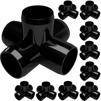FORMUFIT 1/2" 5-Way Cross Furniture Grade PVC Fitting in Black, Made in USA, UV-Resistant, Impact-Proof, 0.840 Actual Socket Diameter Pack of 10 - F0125WC-BK-10