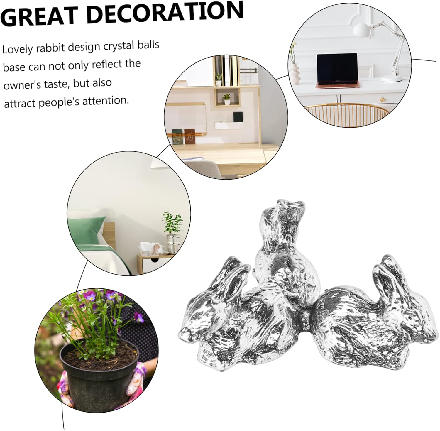 Elegant Rabbit Desktop Ornament Aluminum Alloy Crystal Ball Stand