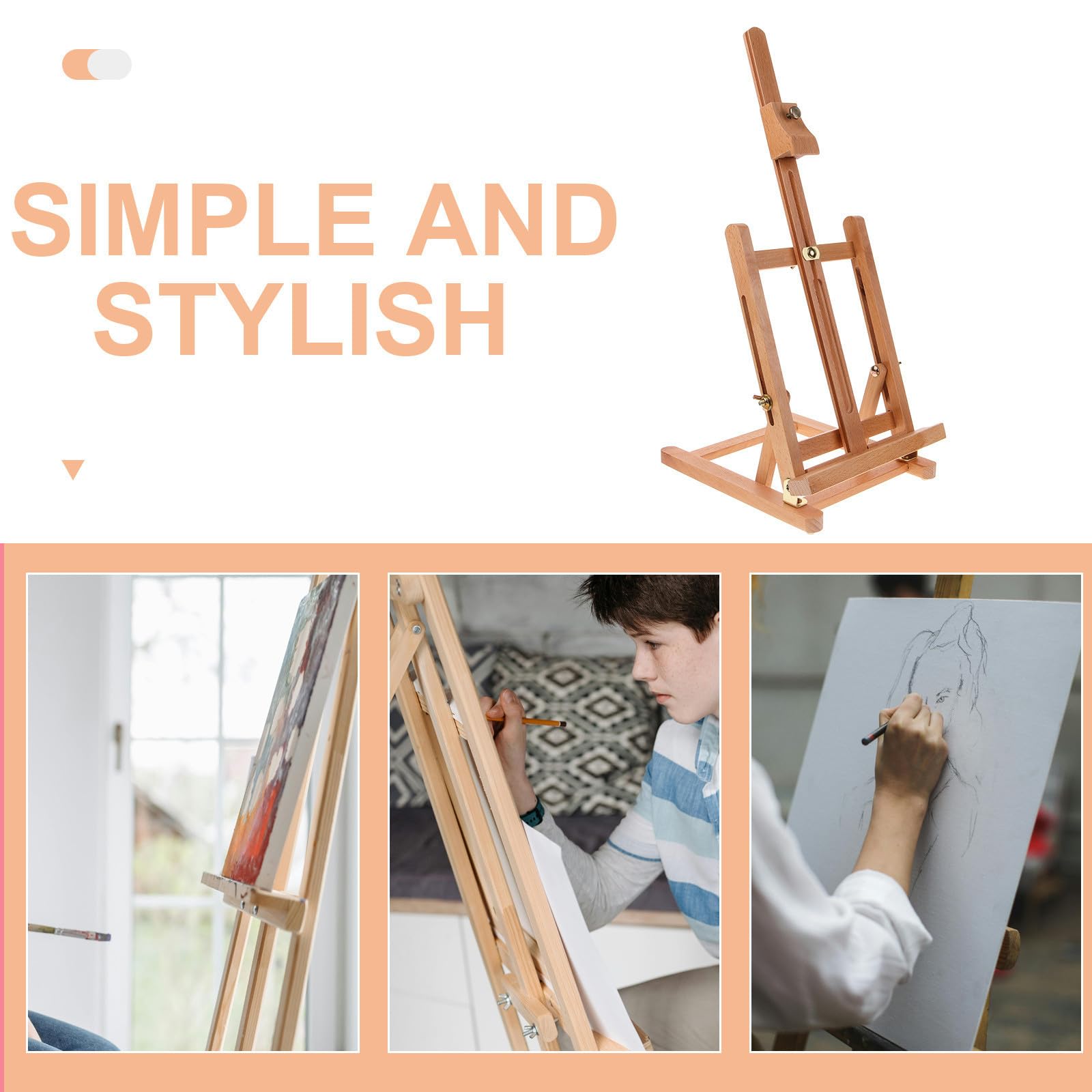 Chevalet de Table en Bois Massif pour Peinture et Dessin, Support Stable et Lisse, pour Adultes et Débutants en Atelier ou Présentation Artistique