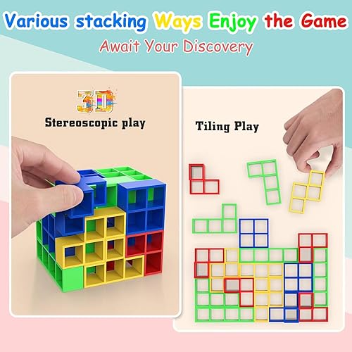 Miniatura 2 de Juego de 48 piezas de juguetes apilables de equilibrio de torre Tetra, Stack Attack 2 jugadores, bloques de construcción de equipo, tablero de