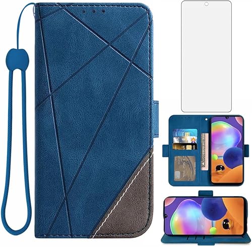 Asuwish Compatible with Samsung Galaxy A31 Wallet Case and Tempered Glass Screen