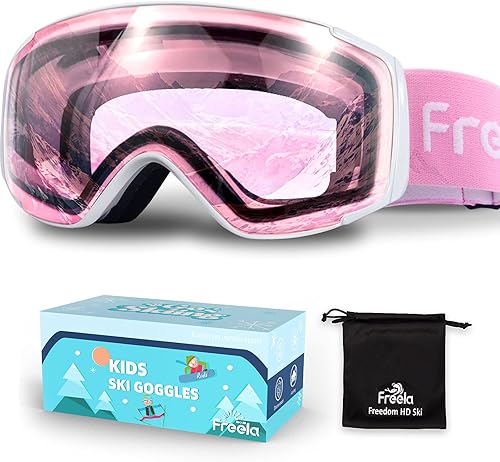 Freela Gafas de esquí y snowboard para niños pequeños (3-14) jóvenes anti niebla anti UV gafas niñas niños equipo de esquí de nieve
