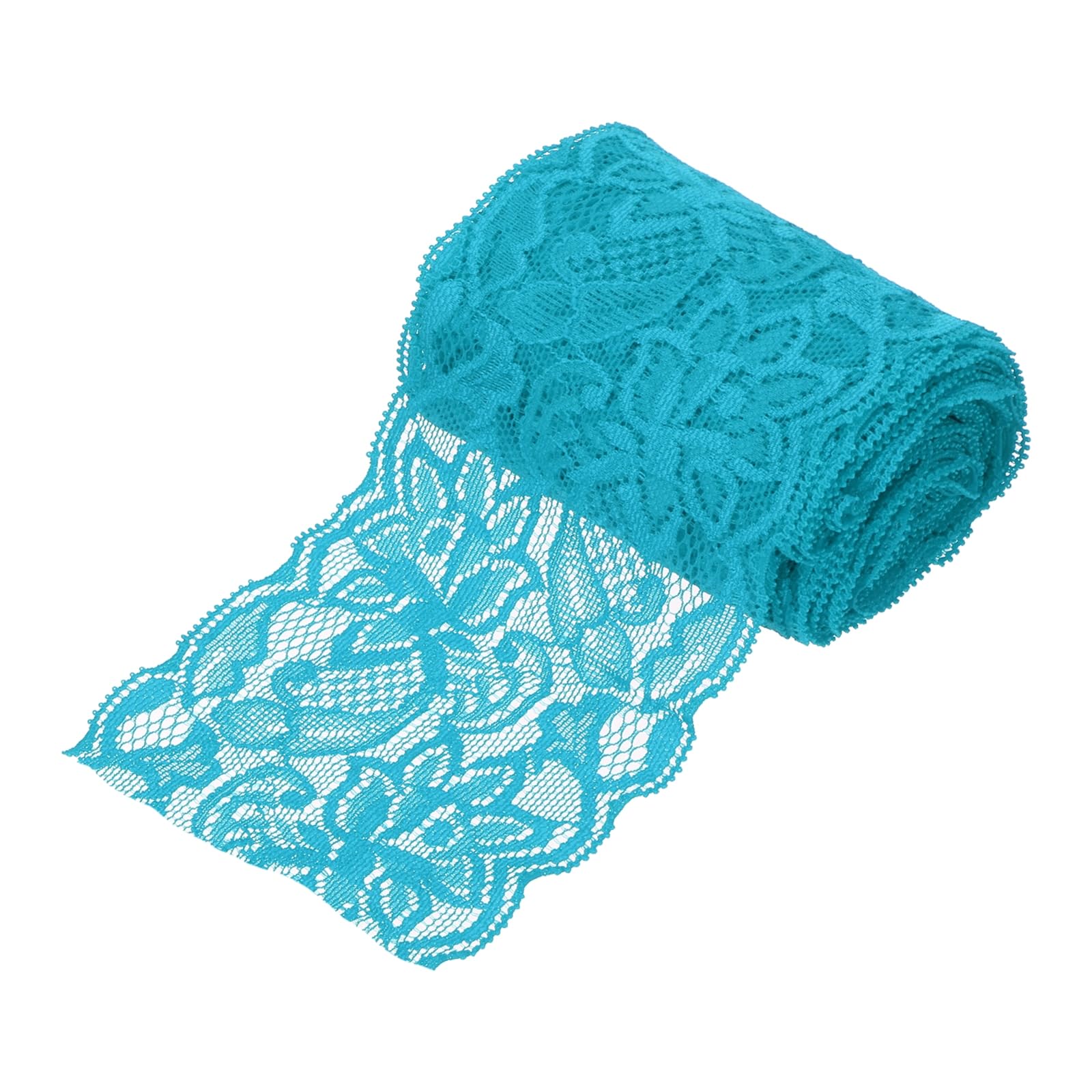 sourcing map 3 Inch Wide 5 Yard Elastic Lace Ribbon Floral Pattern Blue Stretch Lace Trim Embroidered Fabric for Sewing Making, and DIY Crafts, Gift Wrapping, Bouquets, Wedding Decor