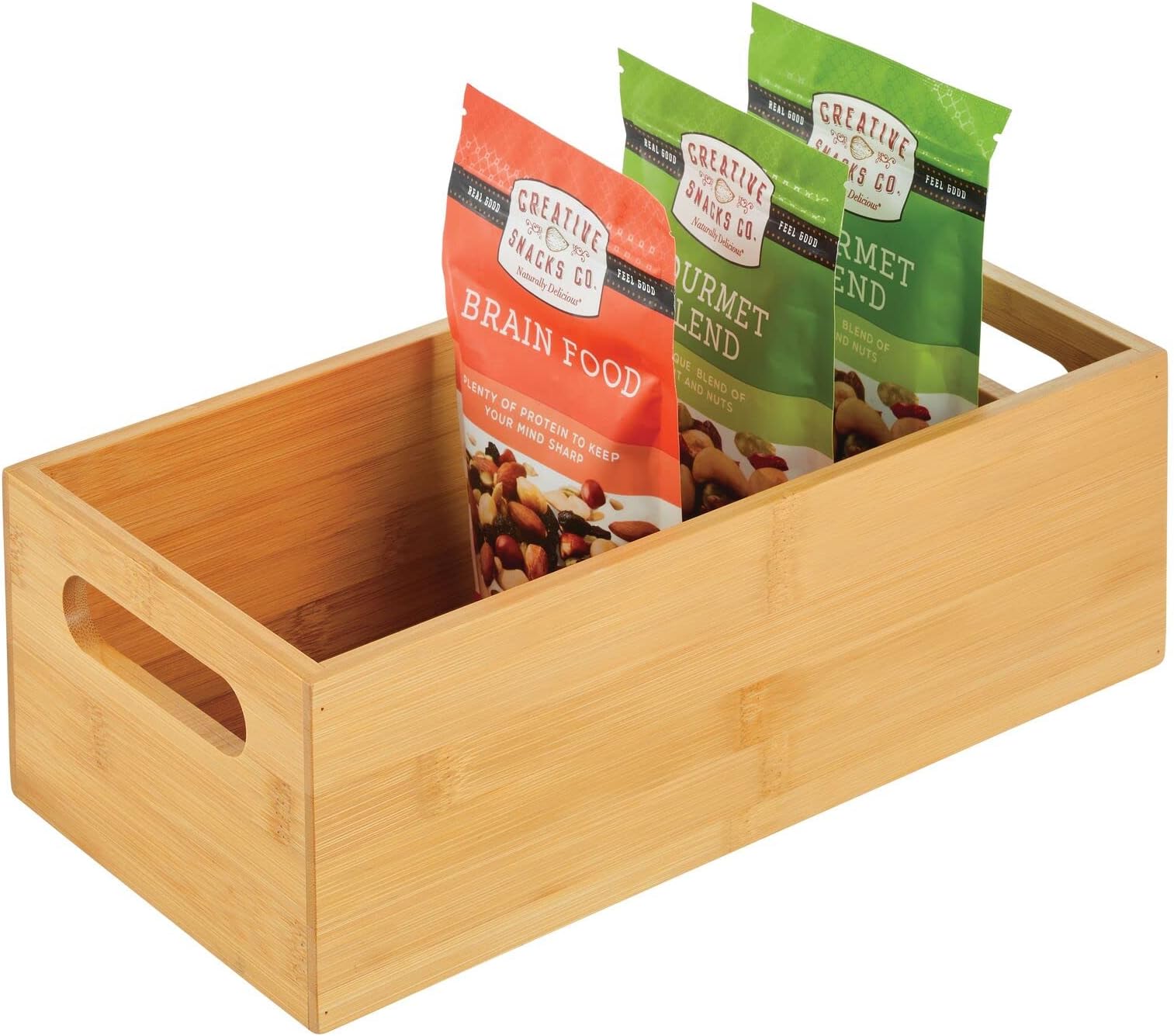 Bamboo Storage Bin Container, Drawer Organizer Crate Boxes with Handles for Kitchen Pantry Cabinet, Shelves, or Counter, Holds Snacks, Spices, Drinks, Echo Collection, Natural/Tan