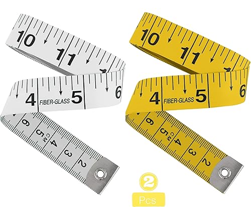 Miniatura 2 de CrafJet Cinta métrica suave blanca y amarilla para medidas corporales, costura, sastrería, manualidades, con versátil y duradera (2 piezas) - 60