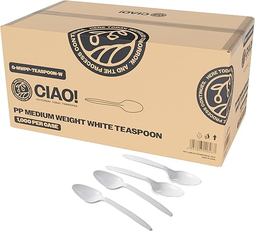 CIAO! Cuchara blanca desechable de peso medio de polipropileno (caja de 1,000)