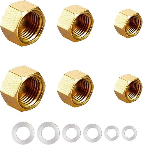 Miniatura 9 de 4 tapas de tubo de latón, accesorio de tubería de rosca hembra NPT de 3/8 pulgadas, tapón de cabeza hexagonal, accesorio de plomería con junta