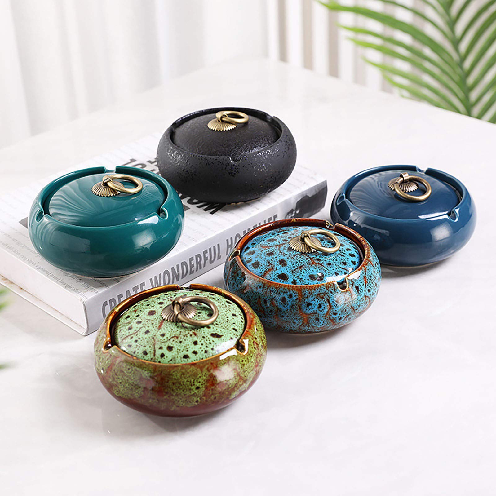 Amazon.co.jp: 1個 おしゃれ 灰皿 陶器 ふた付き 洗いやすい タバコ