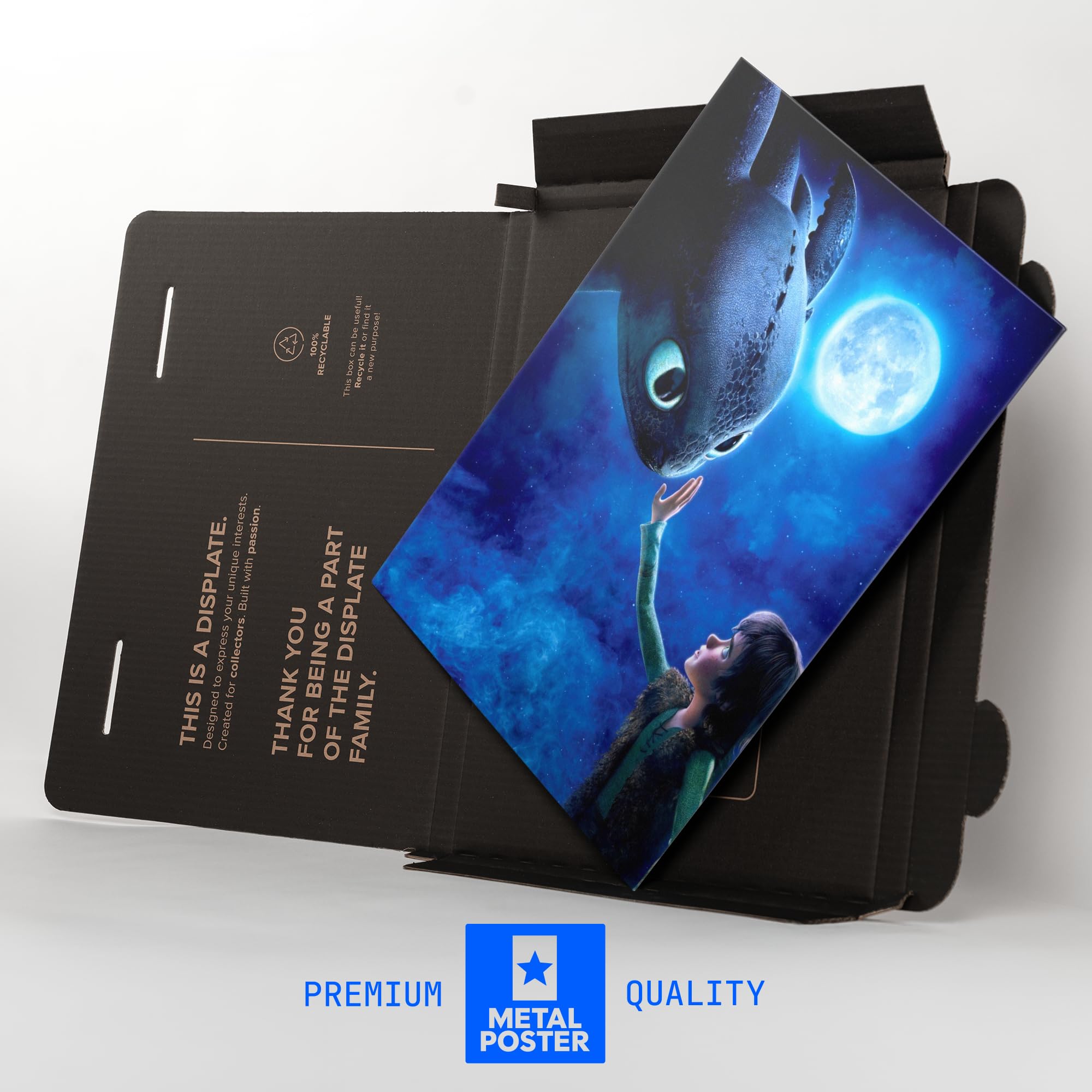 Displate Metall poster How To Train Your Dragon Meeting the Night Größe M | Bilder Wanddeko Wohnzimmer & Schlafzimmer Wandbilder, Geschenk. Wandkunst mit Magnet-Befestigung, ohne Bohren.