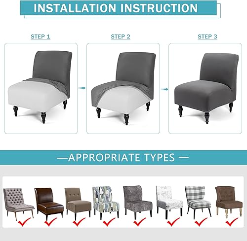 Miniatura 7 de Funda para silla sin brazos, elástica, de elastano, extraíble, jacquard, antideslizante, para silla decorativa sin brazos, protector de muebles para