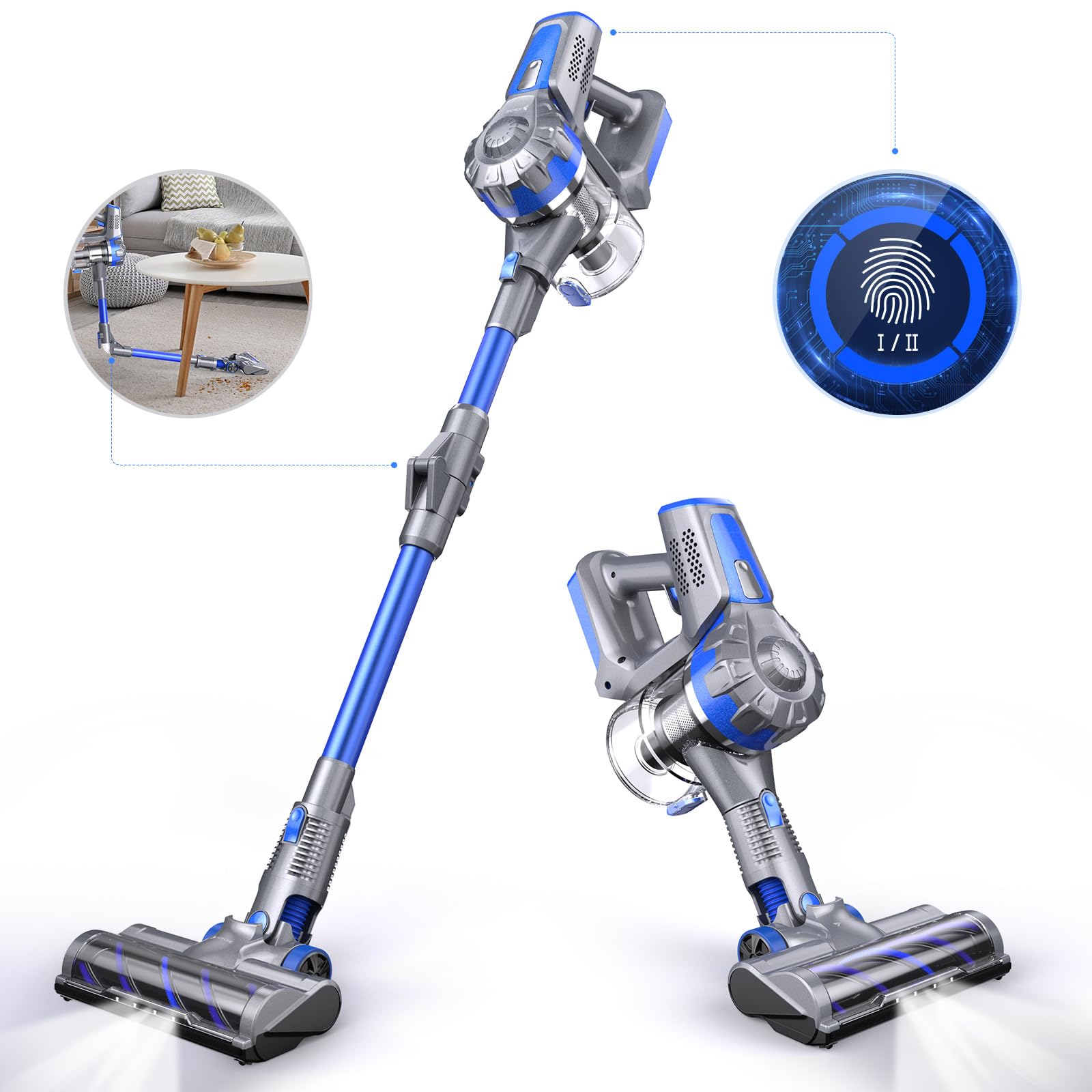 Aspirador inalámbrico con pantalla LED, 50 minutos batería extraíble para aspiradora de gran succión, aspirador de escoba a mano, pequeña aspiradora recargable para alfombras, suelos duros,
