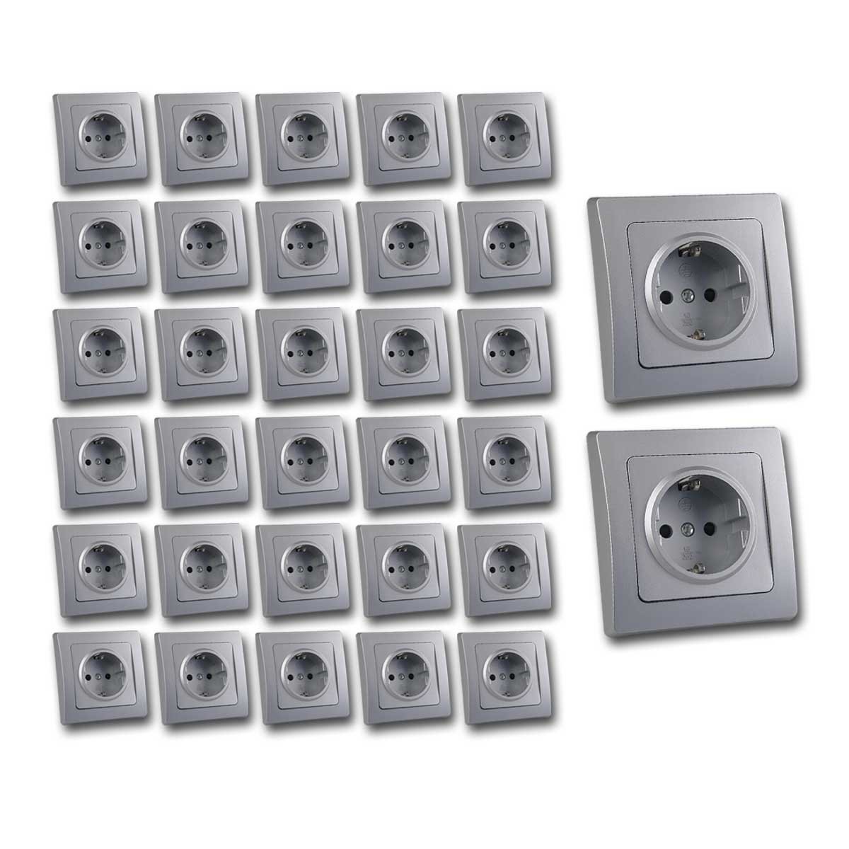 DELPHI 32er Set Schuko-Steckdosen silber 250V~/16A