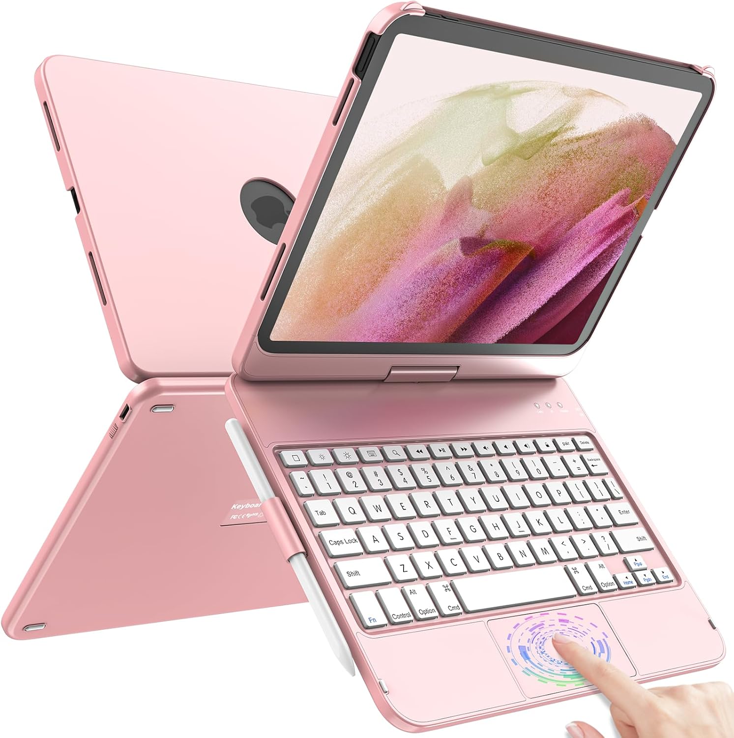 TQQ Touch for iPad (A16) 11th Generation Case with Keyboard (11", 2025) & 10th Gen (10.9", 2022) - 360° Rotatable, Thin & Light, Multi-Touch Trackpad for iPad (A16) 11th/10th Gen (Pink)