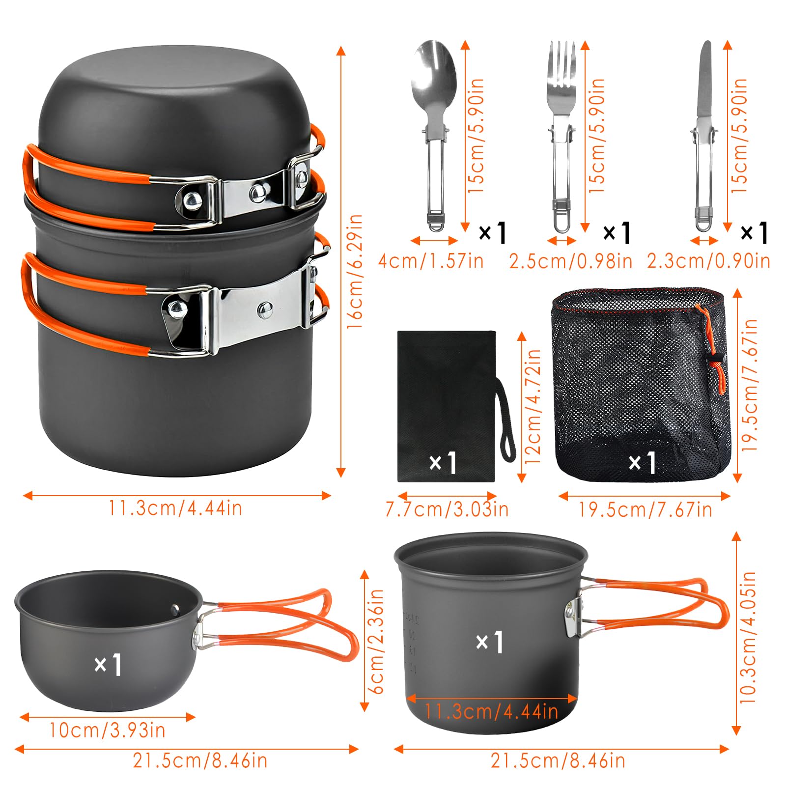 Portatile Pentole Set, Pentola da Campeggio per Fuoco, Fornello da Campeggio per 1-2 Persone, Utensili da Cucina da Campeggio, per Campeggio, Cucina All'Aperto, l'Escursionismo, Viaggi