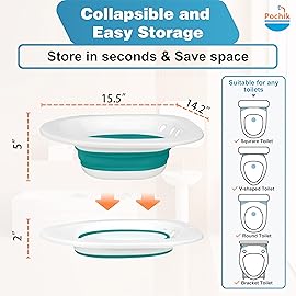 Pochik Sitz Bath for Toilet Seat Hemorrhoids and Postpartum Care, Yoni Steam Seat, Perineal Soaking, Collapsible, Flusher Hose, Drain Holes, Wider Seating Area - Green