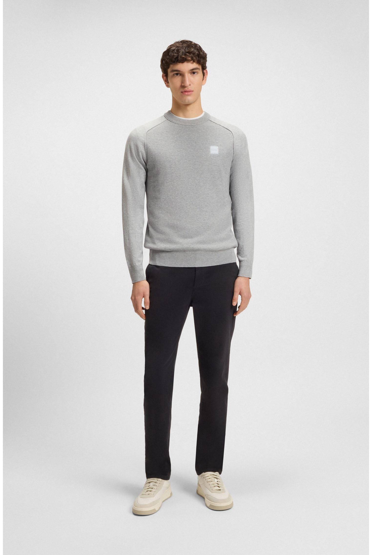 BOSS Herren Kesom Strukturierter Pullover aus Baumwolle und Kaschmir mit Web-Etikett