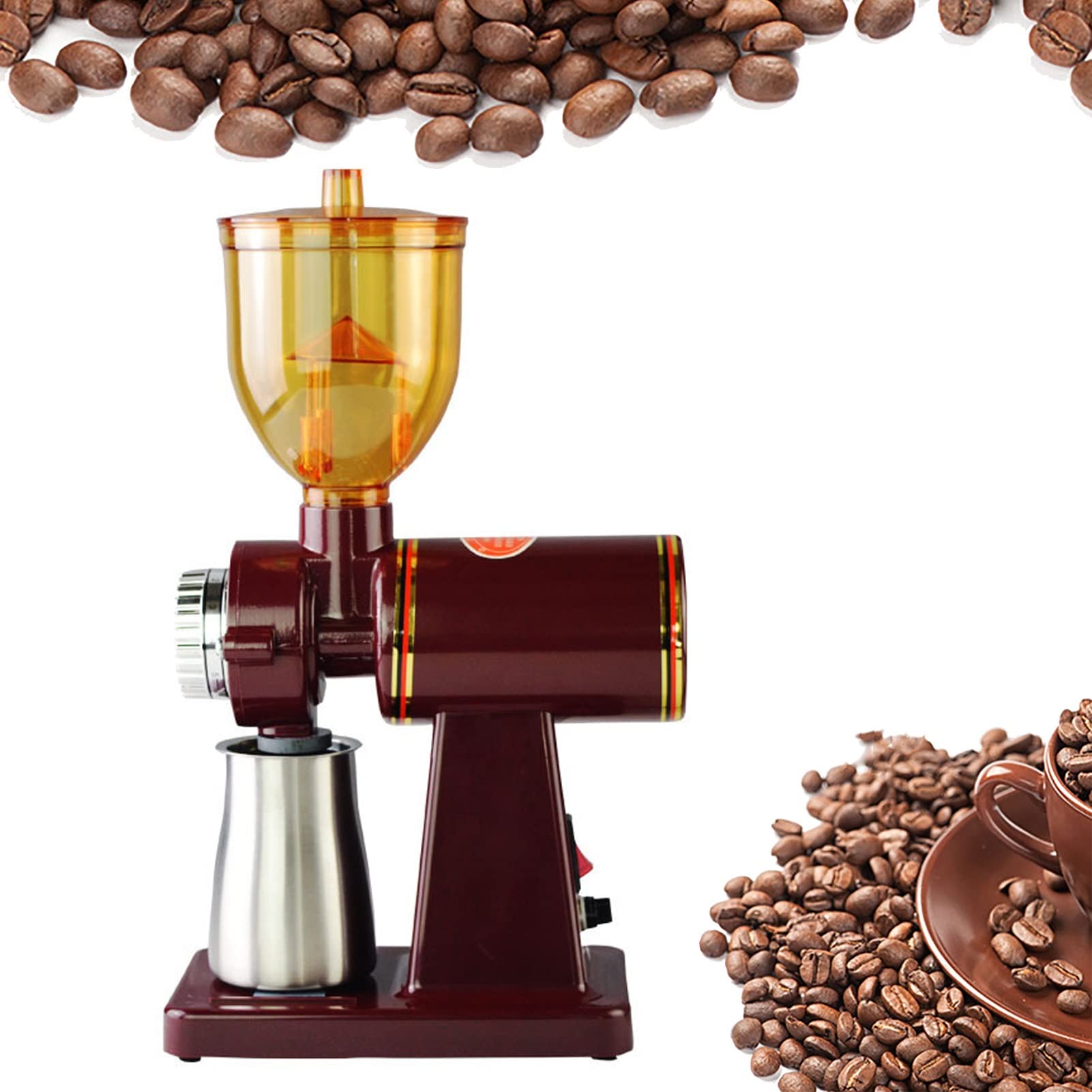 Elektryczny stożkowy młynek do kawy, przenośny, ze stali nierdzewnej, z regulowanymi ustawieniami do espresso, przypraw, ziół, orzechów, ziaren (rozmiar: ulepszony czerwony 220 V)