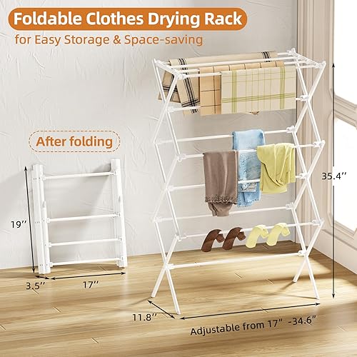 Miniatura 2 de Tendedero plegable de 3 niveles, estante de secado de ropa resistente para interiores y exteriores, 11.8 pulgadas de profundidad x 34.6 pulgadas de