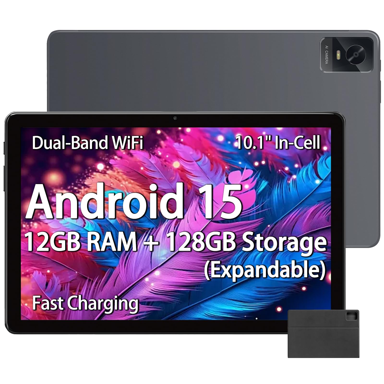 Android Tablet, 10.1 Inch Android 15 Tablets for Adults with Octa-Core CPU, 12GB RAM 128GB ROM (2TB Expandable), Dual WiFi, Bluetooth 5.0, 8000mAh Battery, 5MP+13MP, Widevine L1, 18W Fast Charging