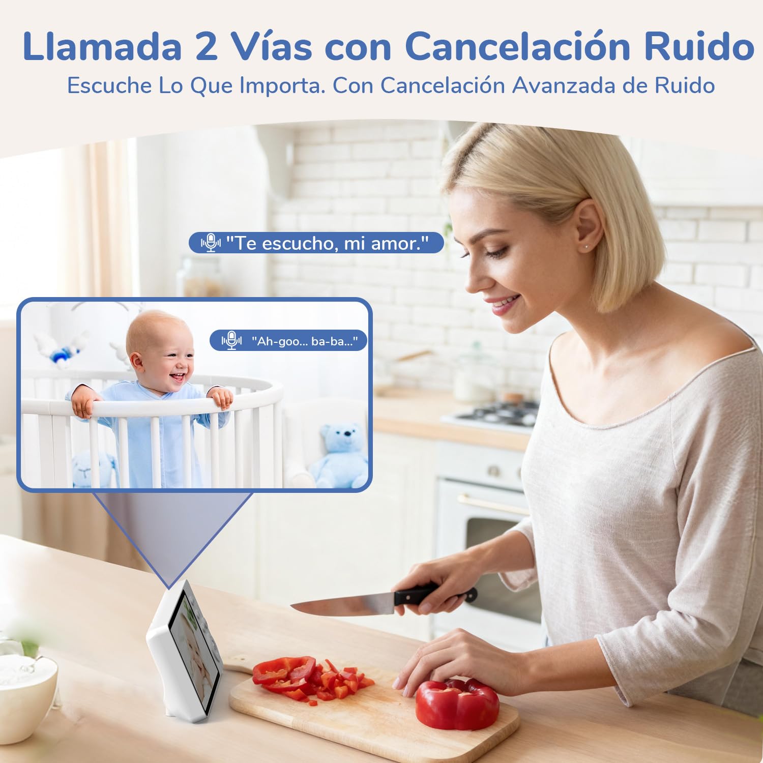 5" 1080p Camara Vigilancia Bebe con Pantalla IPS, Vigilabebes con Camara sin Wi-Fi, Vision Nocturna Infrarroja Invisible, Comunicacion Bidireccional, Modo VOX de Bajo Consumo y Zoom 3X