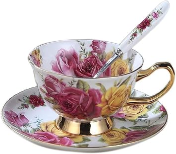 Drinking glasses glass cups Euro Style Cup and Saucer Set Bone China Ceramic Tea Coffee Cup for Home Kitchen Wedding