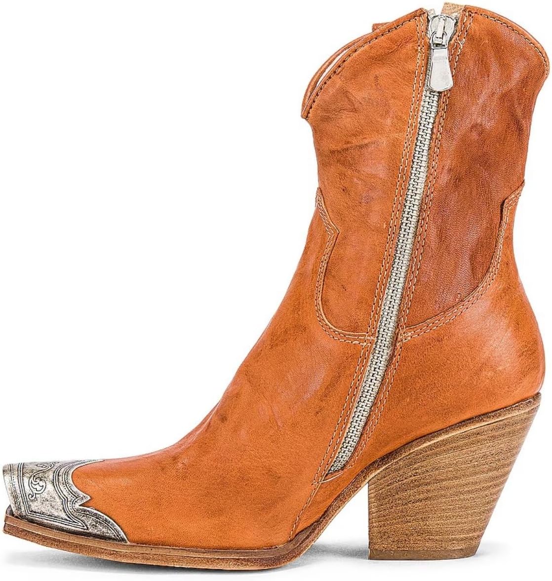 keleimusi Women's Western Cowgirl Ankle Boots Stacked Block Heel Cowboy Booties Steel Toe Heeled Short Cowboy Boots Side Zipper Western Booties - Image 5