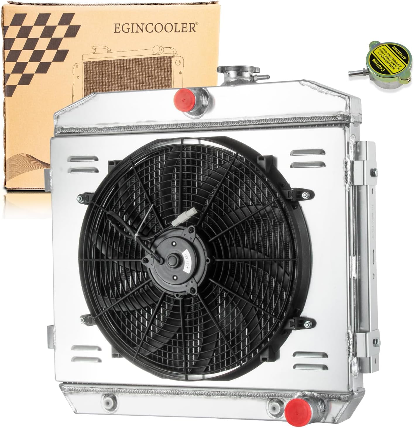 3 Row Radiator for 1955 1956 1957 Chevy Bel Air/Corvette/Del Ray/Nomad/ 150/210 Sedan Delivery Truck V8 MT Aluminum Core Radiators Radiador with Shroud Fan 55 56 57 for Chevy